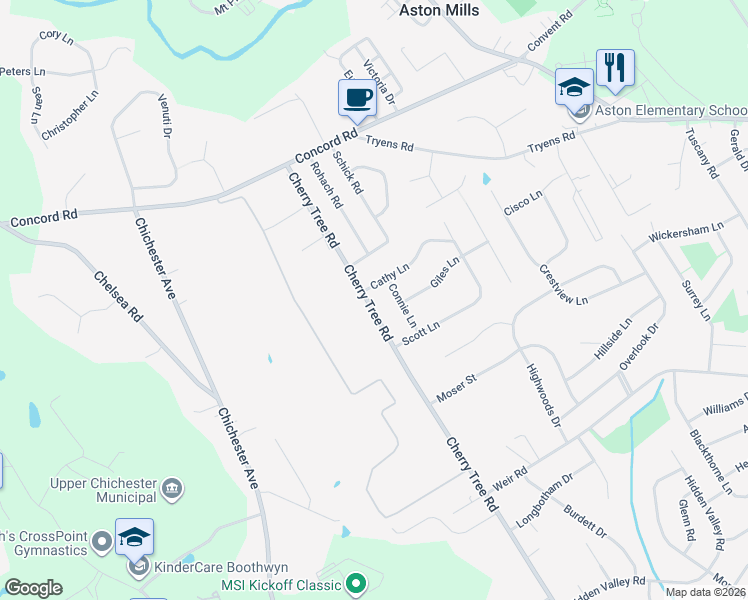 map of restaurants, bars, coffee shops, grocery stores, and more near 520 Cherry Tree Road in Upper Chichester