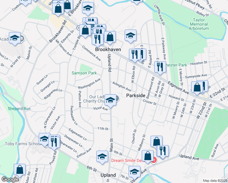 map of restaurants, bars, coffee shops, grocery stores, and more near 212 West Forestview Road in Brookhaven