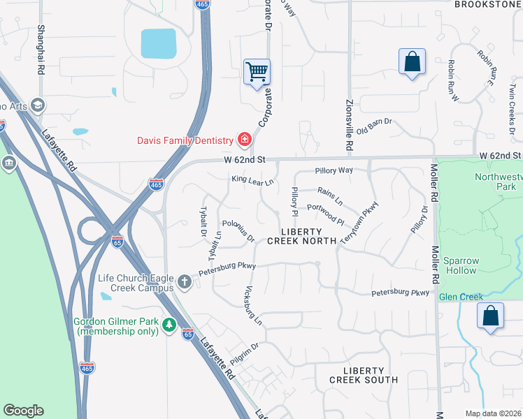 map of restaurants, bars, coffee shops, grocery stores, and more near 6043 Polonius Court in Indianapolis
