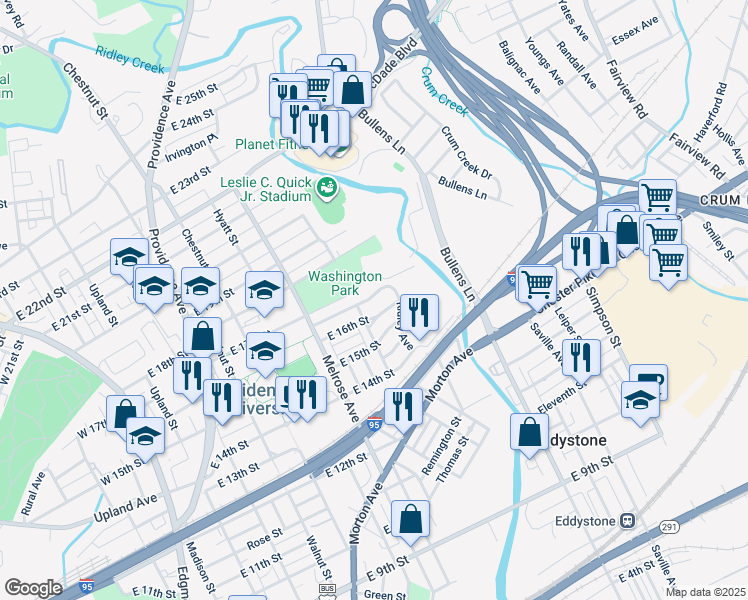 map of restaurants, bars, coffee shops, grocery stores, and more near 917 Glen Terrace in Chester