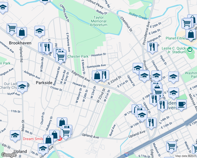 map of restaurants, bars, coffee shops, grocery stores, and more near 26 East 23rd Street in Chester
