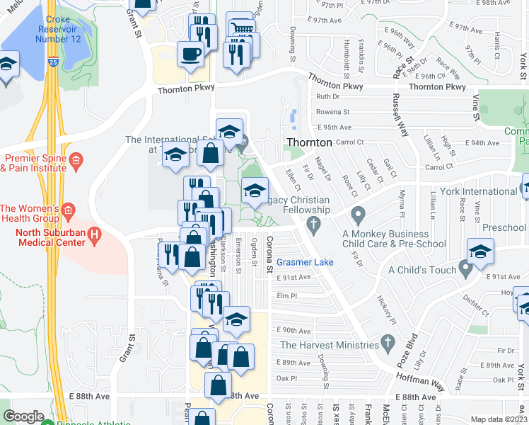 map of restaurants, bars, coffee shops, grocery stores, and more near 991 Eppinger Boulevard in Thornton