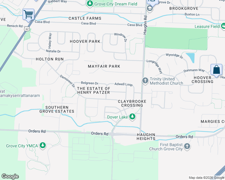 map of restaurants, bars, coffee shops, grocery stores, and more near 4708 Adwell Loop in Grove City