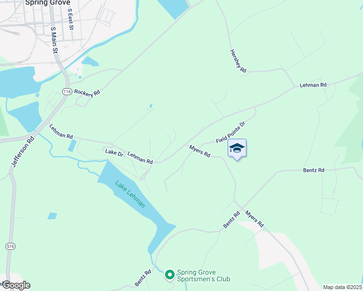 map of restaurants, bars, coffee shops, grocery stores, and more near 5411 Lehman Road in Spring Grove