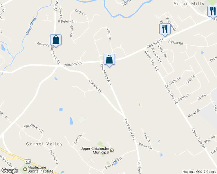 map of restaurants, bars, coffee shops, grocery stores, and more near 5914 Chichester Avenue in Aston