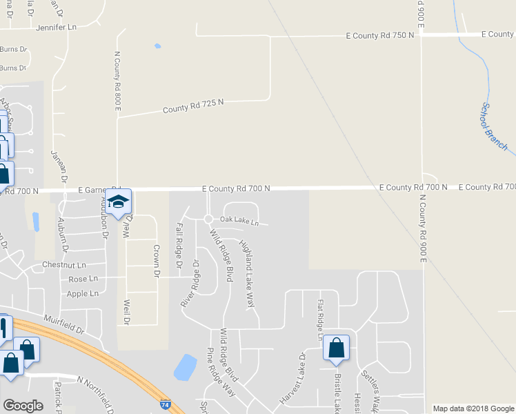 map of restaurants, bars, coffee shops, grocery stores, and more near 1368 Blue Ridge Lane in Brownsburg