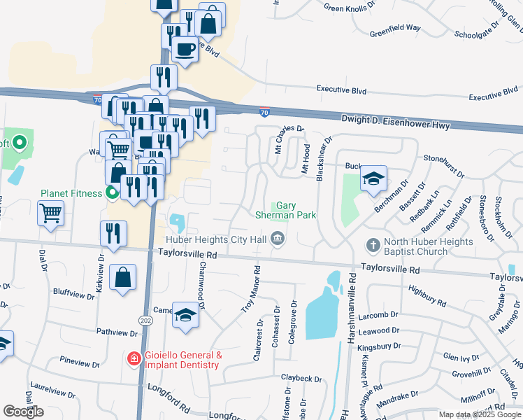 map of restaurants, bars, coffee shops, grocery stores, and more near 7589 Pomeranian Drive in Dayton