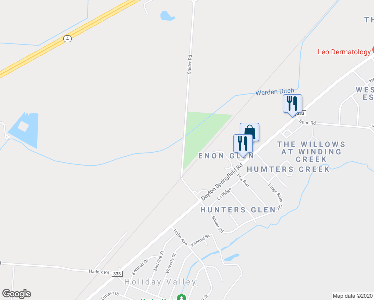 map of restaurants, bars, coffee shops, grocery stores, and more near 4600 Snider Road in Fairborn