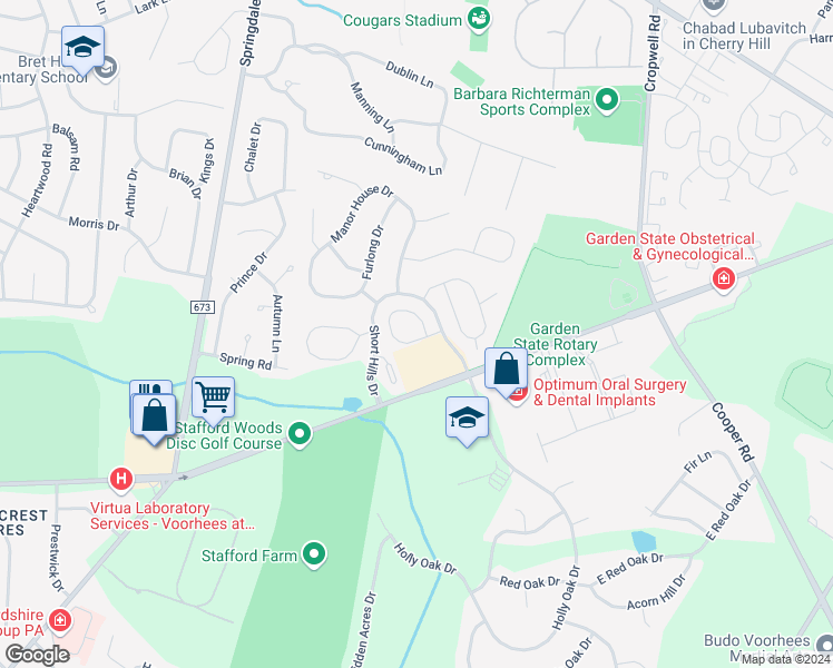map of restaurants, bars, coffee shops, grocery stores, and more near 50 Bridle Court in Cherry Hill