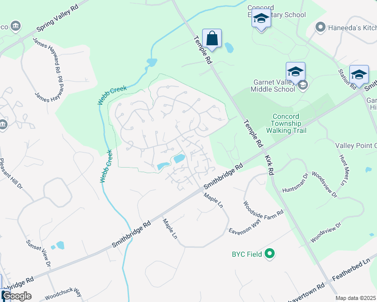 map of restaurants, bars, coffee shops, grocery stores, and more near 161 West Matthew Wood Way in Glen Mills