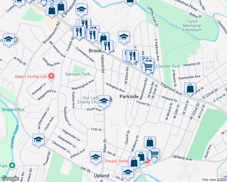 map of restaurants, bars, coffee shops, grocery stores, and more near 204 West Forestview Road in Brookhaven