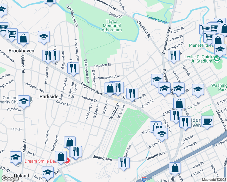 map of restaurants, bars, coffee shops, grocery stores, and more near 103 East 24th Street in Chester