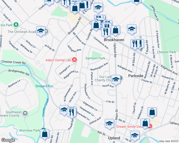 map of restaurants, bars, coffee shops, grocery stores, and more near 3500 Washington Avenue in Brookhaven