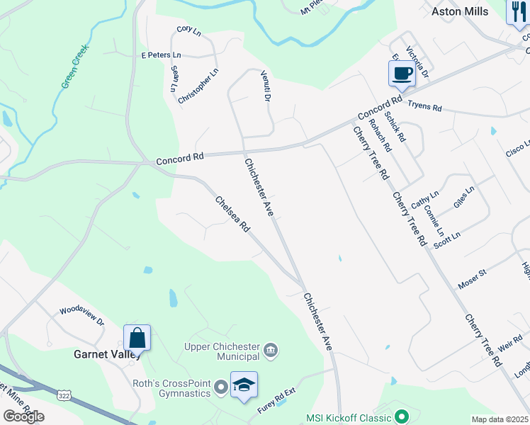 map of restaurants, bars, coffee shops, grocery stores, and more near 5914 Chichester Avenue in Aston