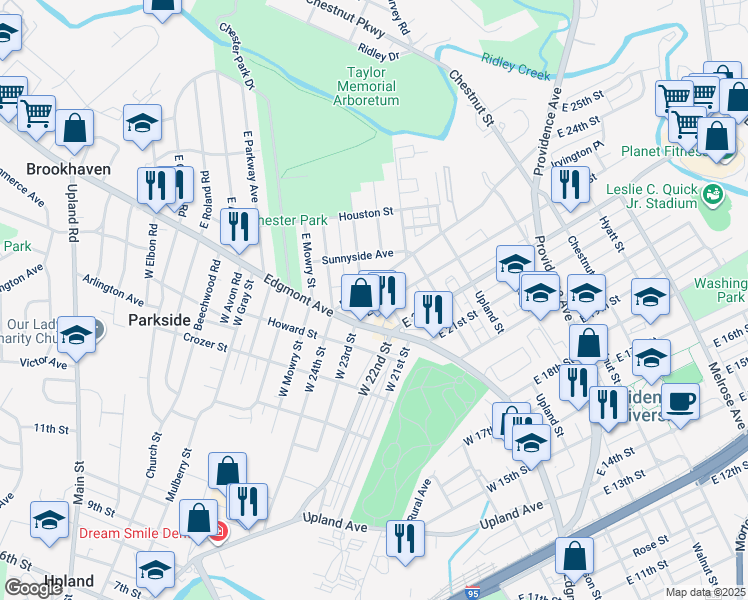 map of restaurants, bars, coffee shops, grocery stores, and more near 36 East 23rd Street in Chester