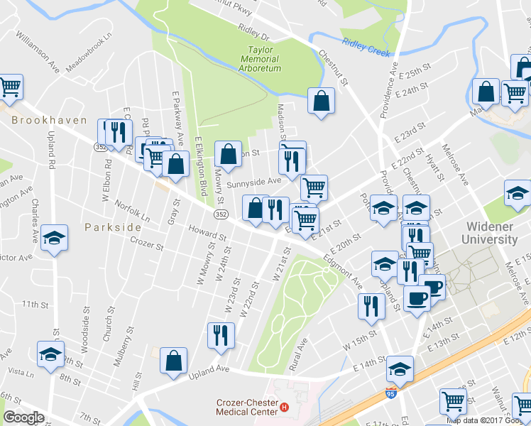 map of restaurants, bars, coffee shops, grocery stores, and more near 36 East 23rd Street in Chester