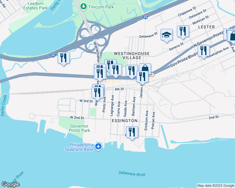 map of restaurants, bars, coffee shops, grocery stores, and more near 326 Carre Avenue in Delaware County