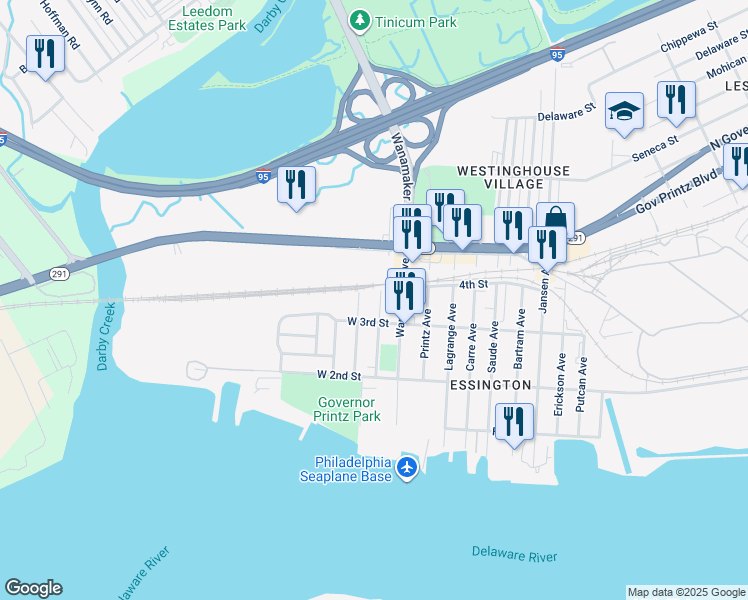 map of restaurants, bars, coffee shops, grocery stores, and more near 317 Warwick Avenue in Essington