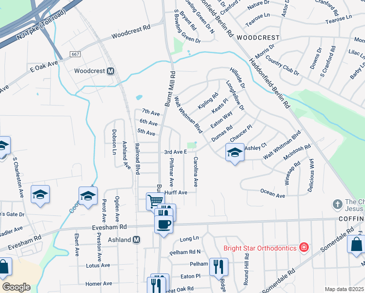 map of restaurants, bars, coffee shops, grocery stores, and more near 300 Carolina Avenue in Cherry Hill