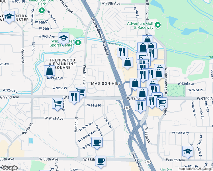 map of restaurants, bars, coffee shops, grocery stores, and more near in Westminster
