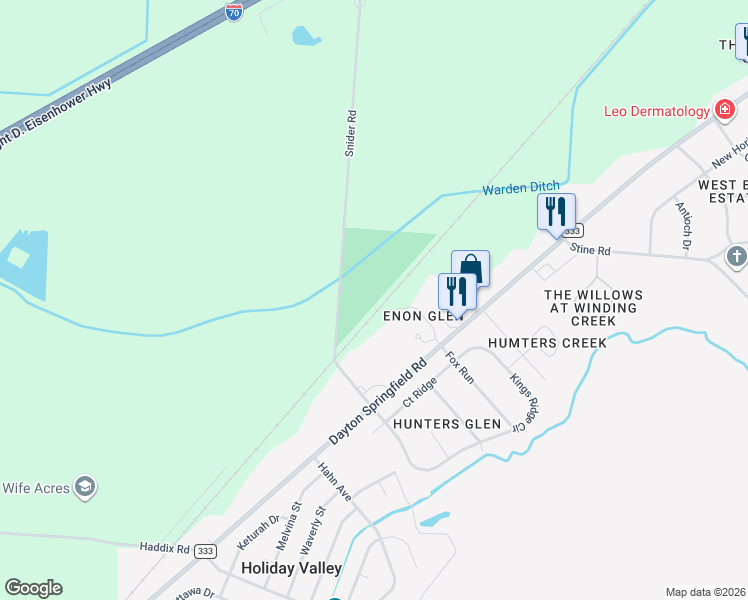 map of restaurants, bars, coffee shops, grocery stores, and more near 4600 Snider Road in Fairborn