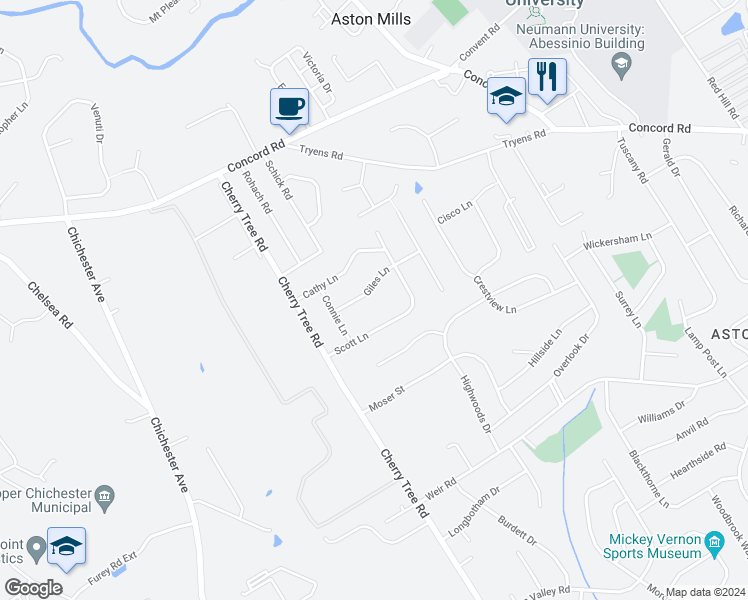 map of restaurants, bars, coffee shops, grocery stores, and more near 33 Giles Lane in Aston