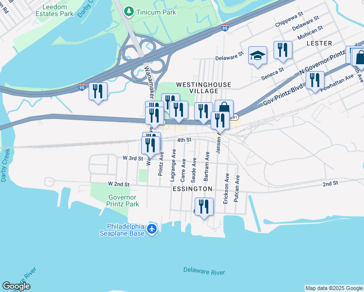 map of restaurants, bars, coffee shops, grocery stores, and more near 326 Carre Avenue in Delaware County