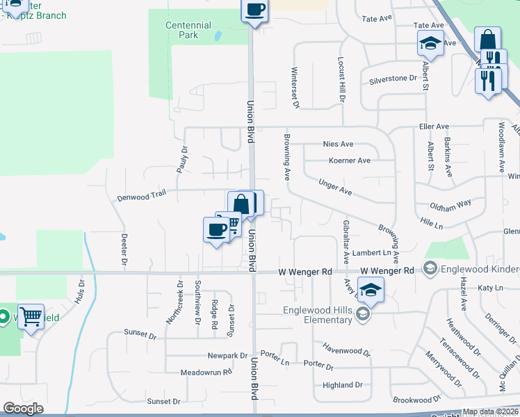 map of restaurants, bars, coffee shops, grocery stores, and more near 778 Union Boulevard in Englewood