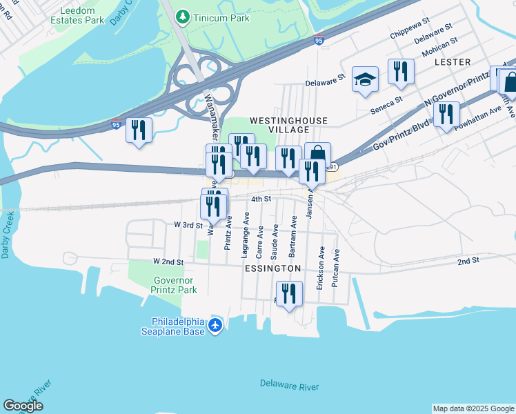 map of restaurants, bars, coffee shops, grocery stores, and more near 328 Carre Avenue in Delaware County