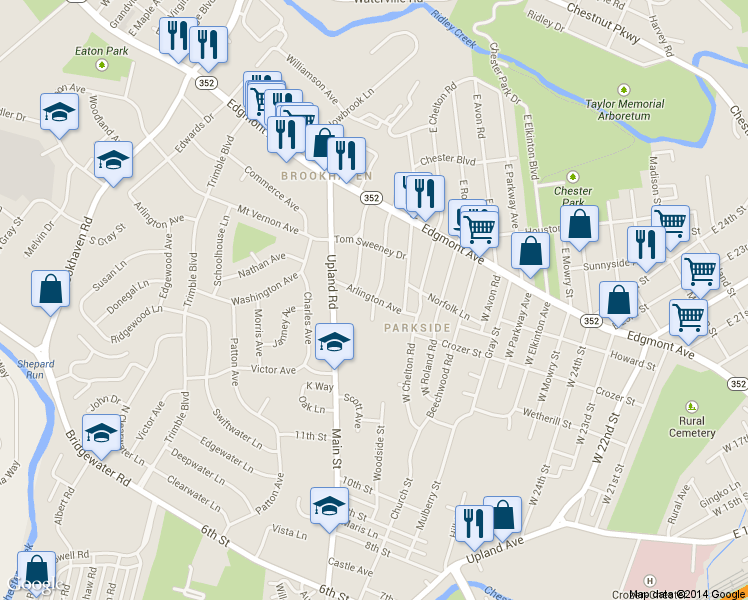 map of restaurants, bars, coffee shops, grocery stores, and more near 204 West Forestview Road in Brookhaven