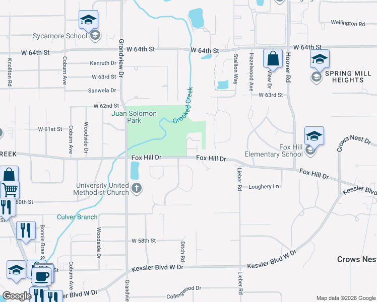 map of restaurants, bars, coffee shops, grocery stores, and more near 1349 Saddlebrook Court in Indianapolis