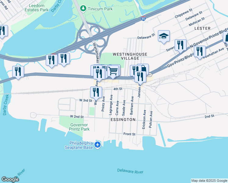 map of restaurants, bars, coffee shops, grocery stores, and more near 329 Lagrange Avenue in Delaware County