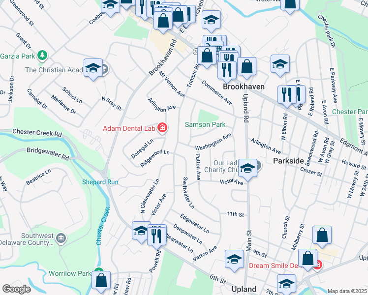 map of restaurants, bars, coffee shops, grocery stores, and more near 3512 Washington Avenue in Brookhaven