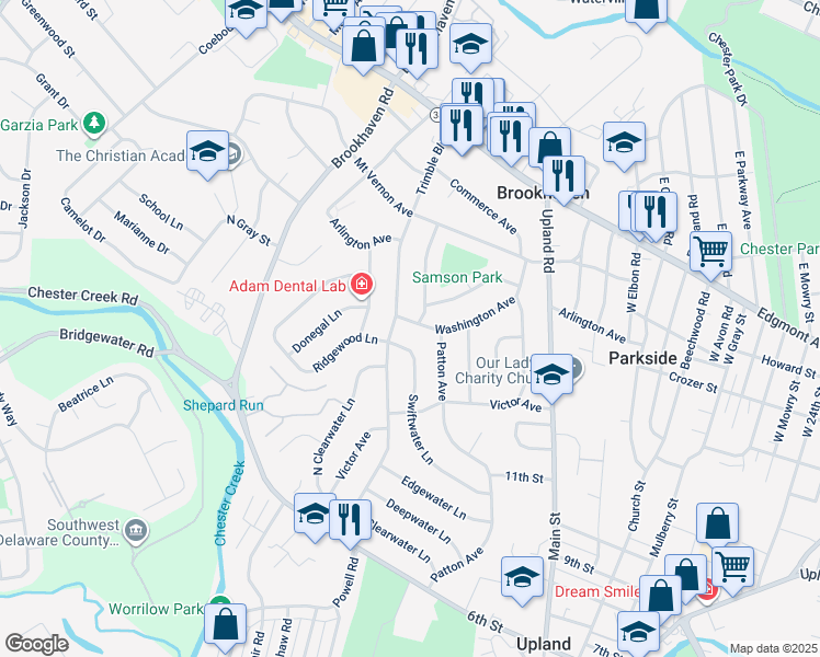 map of restaurants, bars, coffee shops, grocery stores, and more near 3512 Washington Avenue in Brookhaven