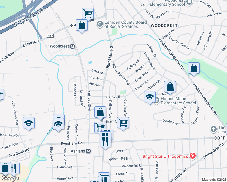 map of restaurants, bars, coffee shops, grocery stores, and more near 306 Palmwood Avenue in Cherry Hill