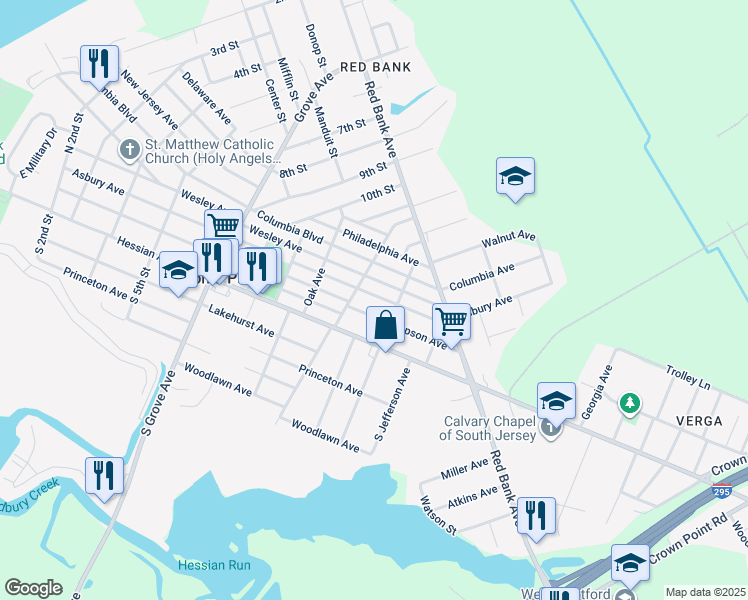 map of restaurants, bars, coffee shops, grocery stores, and more near 1010 Asbury Avenue in National Park