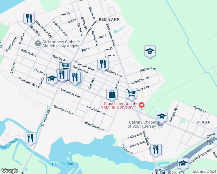map of restaurants, bars, coffee shops, grocery stores, and more near 1010 Asbury Avenue in National Park
