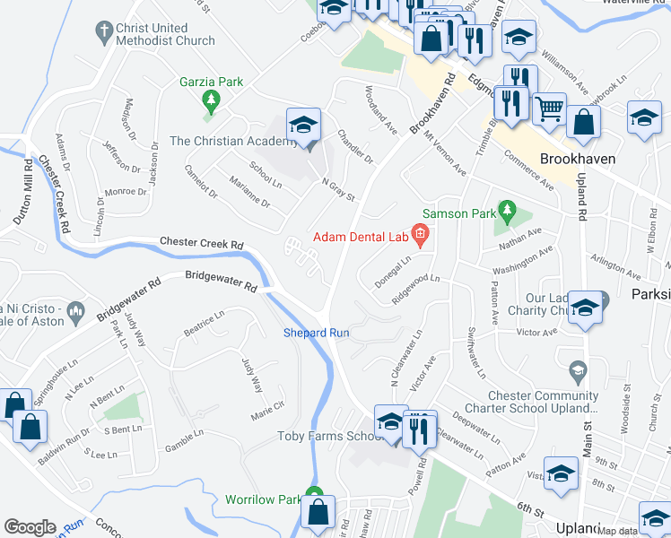 map of restaurants, bars, coffee shops, grocery stores, and more near 524 West Brookhaven Road in Brookhaven