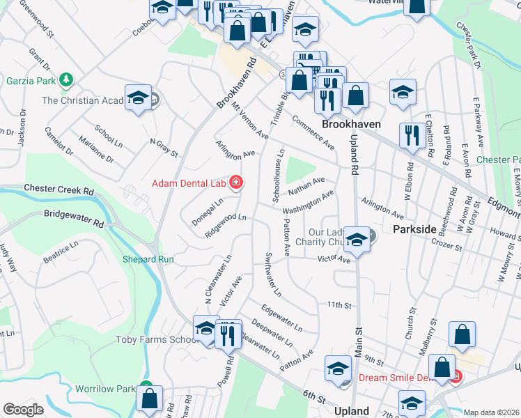 map of restaurants, bars, coffee shops, grocery stores, and more near 200 Trimble Boulevard in Brookhaven