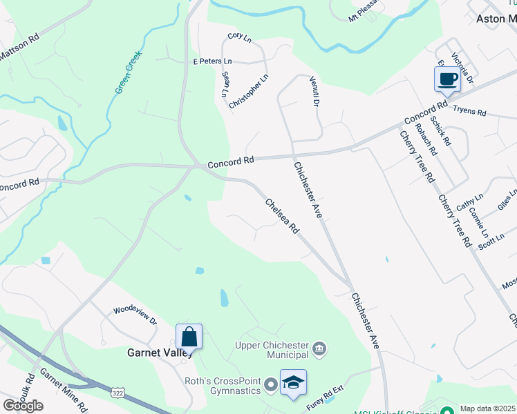 map of restaurants, bars, coffee shops, grocery stores, and more near 1143 Chelsea Road in Aston