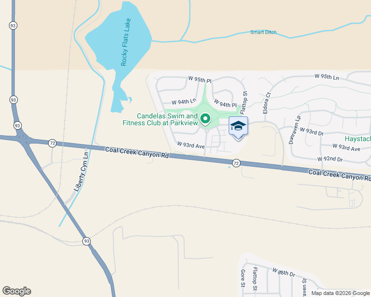 map of restaurants, bars, coffee shops, grocery stores, and more near 20076 West 93rd Avenue in Arvada
