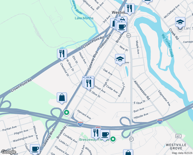 map of restaurants, bars, coffee shops, grocery stores, and more near 10 Spruce Avenue in Westville