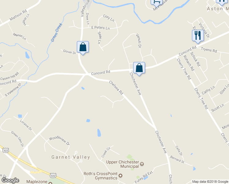 map of restaurants, bars, coffee shops, grocery stores, and more near 1143 Chelsea Road in Aston