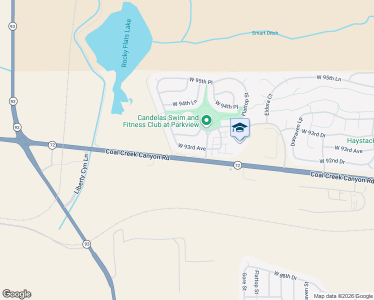 map of restaurants, bars, coffee shops, grocery stores, and more near 20076 West 93rd Avenue in Arvada