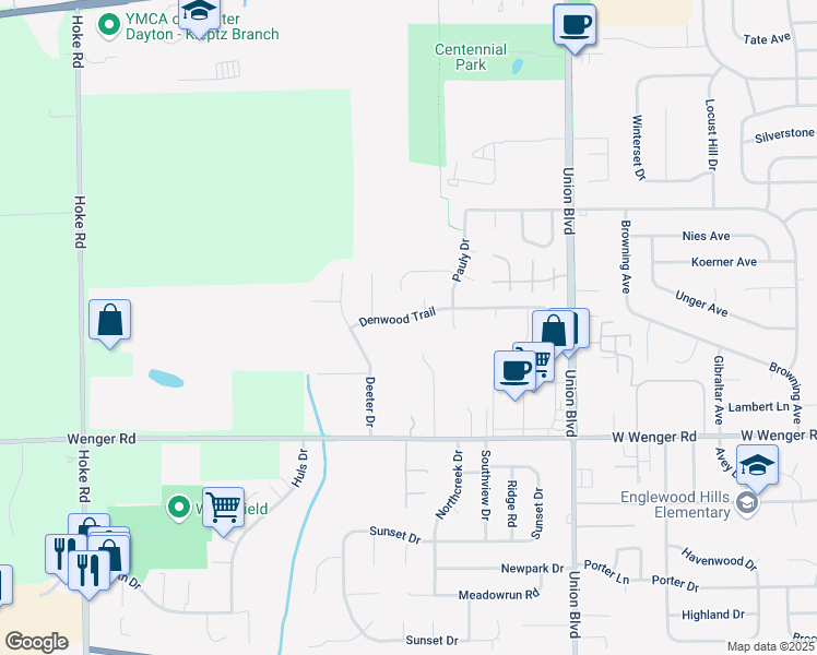 map of restaurants, bars, coffee shops, grocery stores, and more near 209 Denwood Trail in Clayton