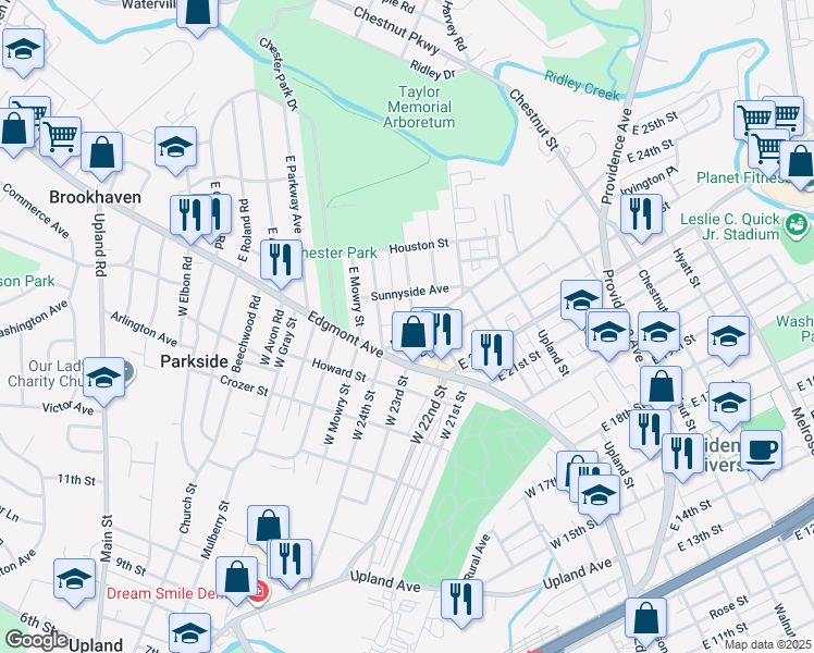 map of restaurants, bars, coffee shops, grocery stores, and more near 46 East 24th Street in Chester