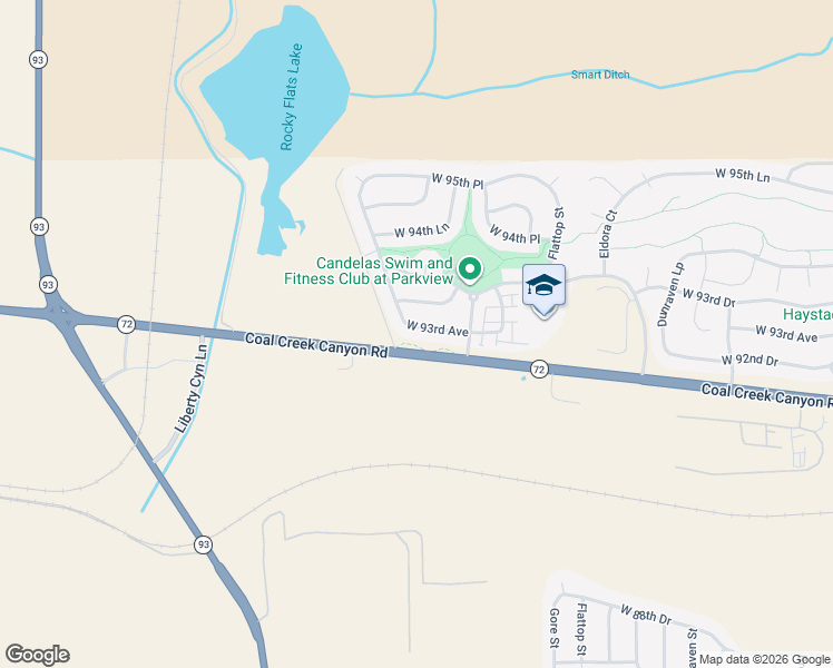 map of restaurants, bars, coffee shops, grocery stores, and more near 20076 West 93rd Avenue in Arvada