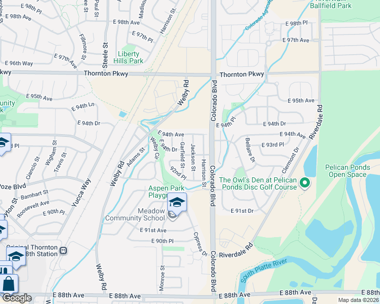 map of restaurants, bars, coffee shops, grocery stores, and more near 9309 Jackson Street in Thornton