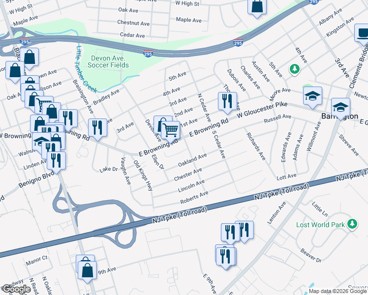 map of restaurants, bars, coffee shops, grocery stores, and more near 335 Majestic Avenue in Bellmawr