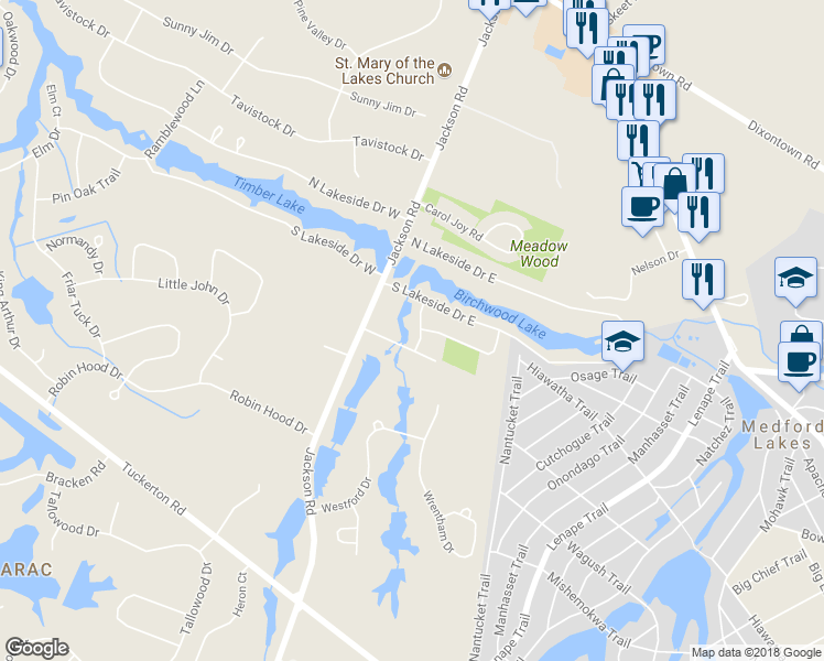 map of restaurants, bars, coffee shops, grocery stores, and more near 8 Brookside Drive in Medford